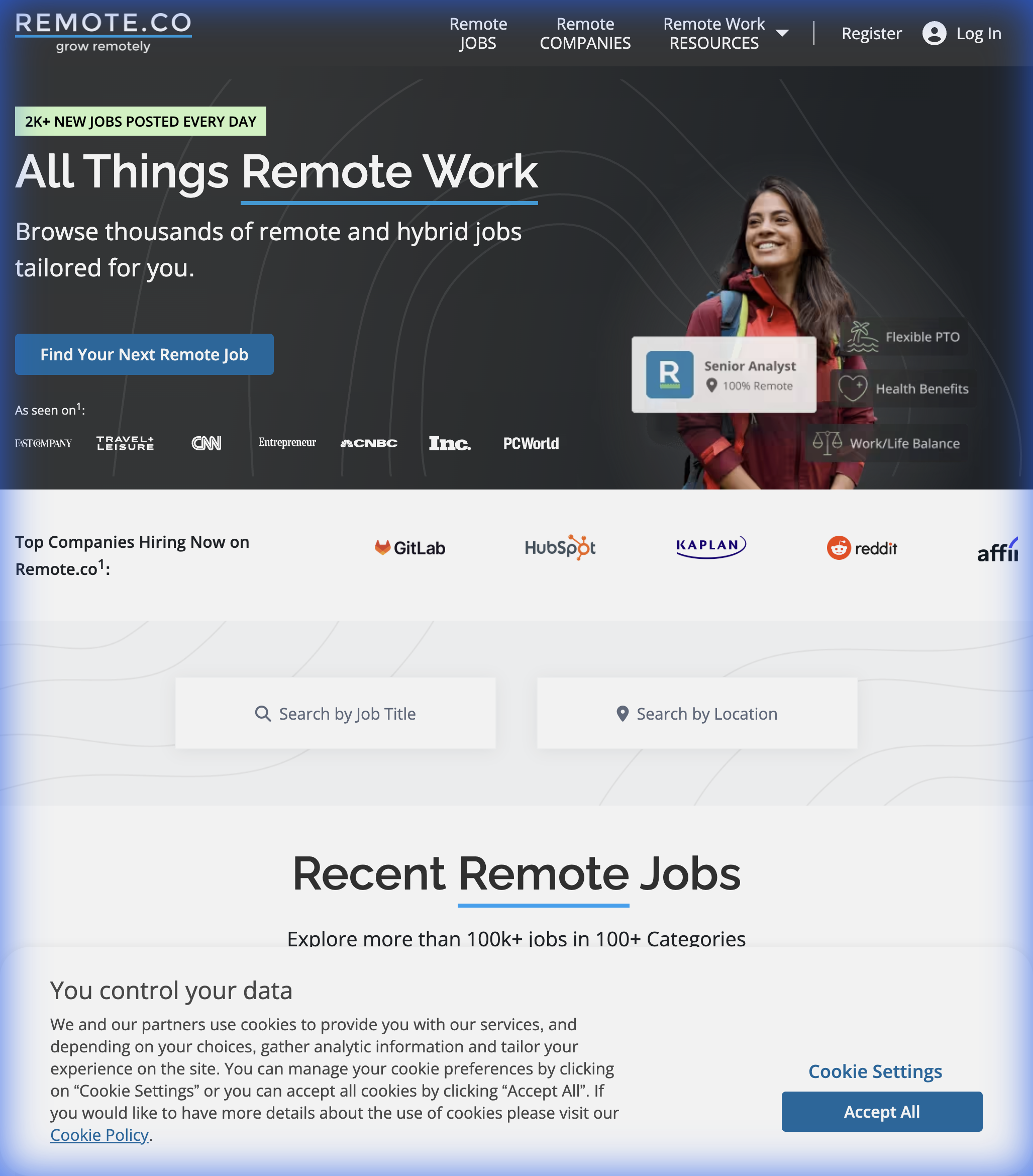 Remote.co homepage showing easy access